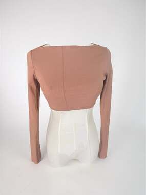Naked Wardrobe Ribbed Long Sleeve Boat Neck Crop Top in nude